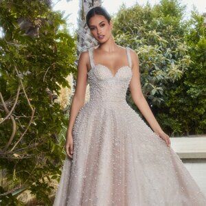 NEW LONG OFF SHOULDER SLEEVELESS EMBROIDERED PEARLS BALL GOWN WITH ZIP AL A1180